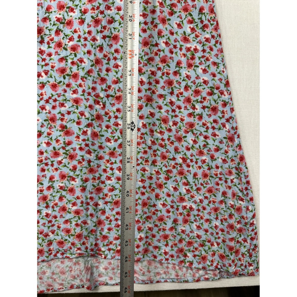 Zara Womens Floral Smocked Midi Dress Blue Red Flutter Sleeve Medium - Picture 9 of 9